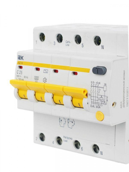 Выключатель автоматический дифференциального тока 4п C 25А 100мА тип AC 4.5кА АД-14 KARAT IEK MAD10-4-025-C-100 ТехноИмпульс