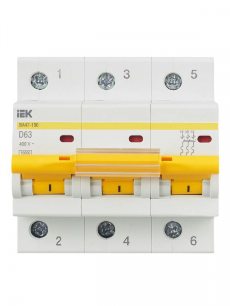 Выключатель автоматический модульный 3п D 63А 10кА ВА47-100 KARAT IEK MVA40-3-063-D ТехноИмпульс