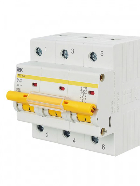Выключатель автоматический модульный 3п D 63А 10кА ВА47-100 KARAT IEK MVA40-3-063-D ТехноИмпульс