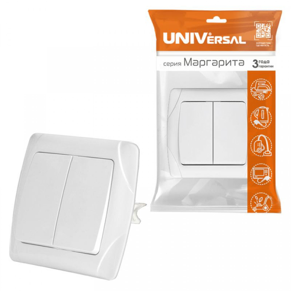 Выключатель 2-кл. СП Маргарита 10А IP20 бел. UNIVersal М0023 ТехноИмпульс