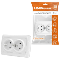 Розетка 2-м СП Маргарита 16А IP20 с заземл. бел. UNIVersal М0128 ТехноИмпульс