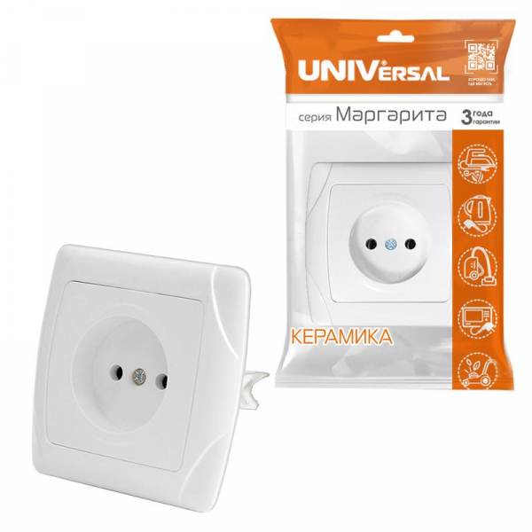 Розетка 1-м СП Маргарита 16А IP20 без заземл. защ. шторки бел. UNIVersal М0022 ТехноИмпульс