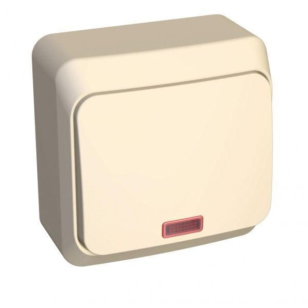 Выключатель 1-кл. ОП Этюд 10А IP20 с подсветкой крем. SE BA10-005K ТехноИмпульс