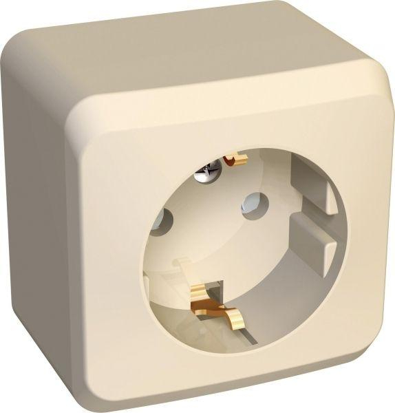 Розетка 1-м ОП Этюд 16А IP20 250В с заземл. защ. шторки крем. SE PA16-004K ТехноИмпульс