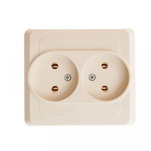 Розетка 2-м СП Этюд 16А IP20 250В без заземл. без защ. шторок крем. SE PC16-005K ТехноИмпульс