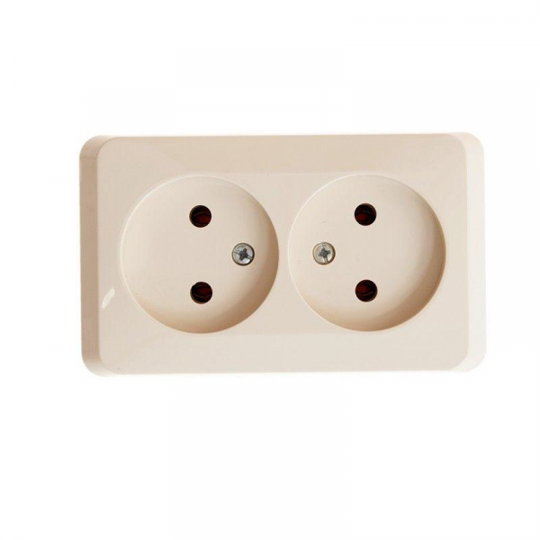 Розетка 2-м ОП Этюд 16А IP20 250В без заземл. без защ. шторок крем. SE PA16-005K ТехноИмпульс