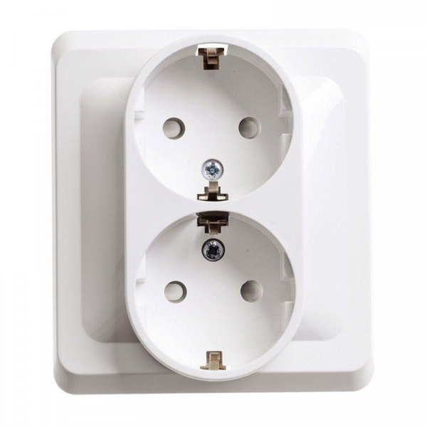 Розетка 2-м СП Этюд 16А IP20 250В с заземл. без защ. шторок бел. SE PC16-007B ТехноИмпульс