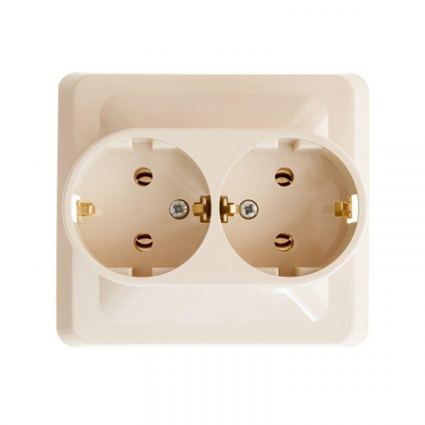 Розетка 2-м СП Этюд 16А IP20 250В с заземл. без защ. шторок крем. SE PC16-007K ТехноИмпульс