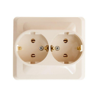 Розетка 2-м СП Этюд 16А IP20 250В с заземл. без защ. шторок крем. SE PC16-007K ТехноИмпульс