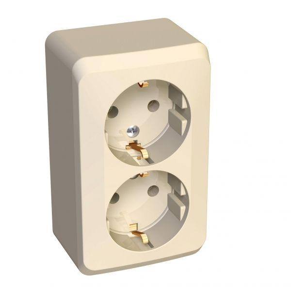 Розетка 2-м ОП Этюд 16А IP20 250В с заземл. без защ. шторок крем. SE PA16-007K ТехноИмпульс