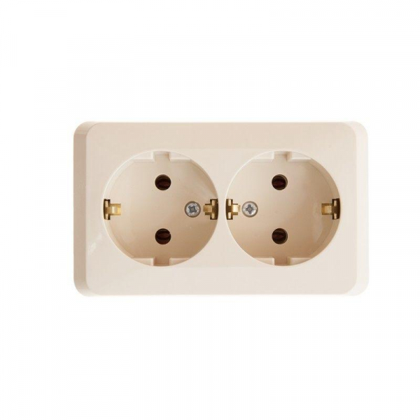 Розетка 2-м ОП Этюд 16А IP20 250В с заземл. без защ. шторок крем. SE PA16-007K ТехноИмпульс