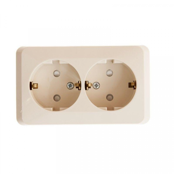 Розетка 2-м ОП Этюд 16А IP20 250В с заземл. защ. шторки крем. SE PA16-008K ТехноИмпульс
