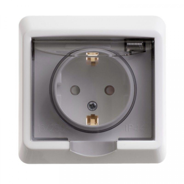 Розетка 1-м СП Этюд 16А IP44 250В с заземл. защ. шторки бел. SE PC16-044B ТехноИмпульс