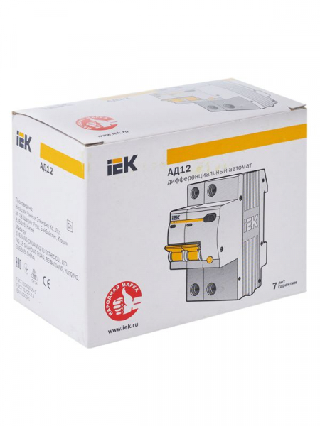 Выключатель автоматический дифференциального тока 2п C 50А 100мА тип AC 4.5кА АД-12 KARAT IEK MAD10-2-050-C-100 ТехноИмпульс