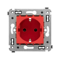 Розетка 1-м СП 2мод. Avanti "Красный квадрат" 16А IP20 2P+E защ. шторки красн. DKC 4401003 ТехноИмпульс