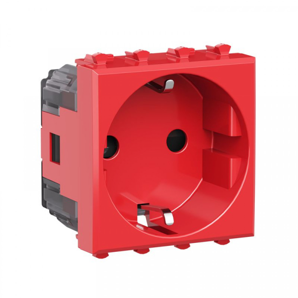 Розетка 1-м 2мод. Avanti "Красный квадрат" 16А IP20 2P+E защ. шторки красн. DKC 4401002 ТехноИмпульс