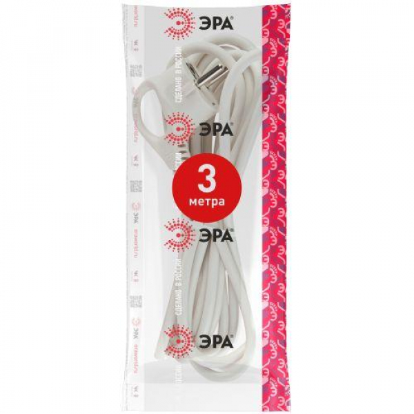 Шнур сетевой с вилкой 3м с заземл. ПВС 3х1.5 бел. U-3x1.5-3m-W ЭРА Б0048708 ТехноИмпульс