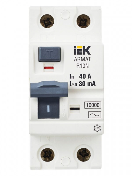 Выключатель дифференциального тока (УЗО) 2п 40А 30мА тип AC ВДТ R10N ARMAT IEK AR-R10N-2-040C030 ТехноИмпульс