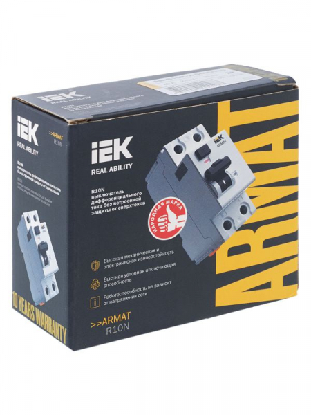 Выключатель дифференциального тока (УЗО) 2п 40А 30мА тип AC ВДТ R10N ARMAT IEK AR-R10N-2-040C030 ТехноИмпульс