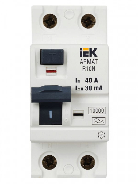 Выключатель дифференциального тока (УЗО) 2п 40А 30мА тип A ВДТ R10N ARMAT IEK AR-R10N-2-040A030 ТехноИмпульс