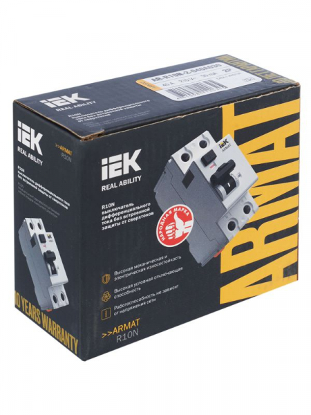Выключатель дифференциального тока (УЗО) 2п 40А 30мА тип A ВДТ R10N ARMAT IEK AR-R10N-2-040A030 ТехноИмпульс