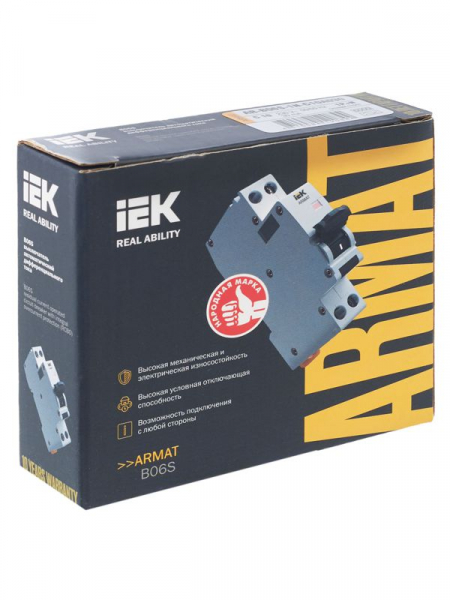 Выключатель автоматический дифференциального тока 2п (1P+N) C 10А 30мА тип A АВДТ B06S 18мм ARMAT IEK AR-B06S-1N-C10A030 ТехноИмпульс